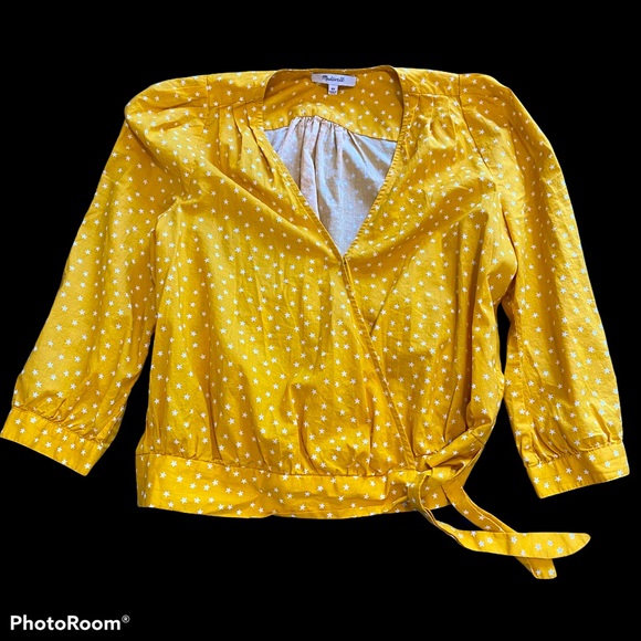 Madewell Yellow Star Pattern Wrap Top - Picture 3 of 4